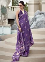 Pure Mal Mal Silk Purple Casual Wear Printed Saree